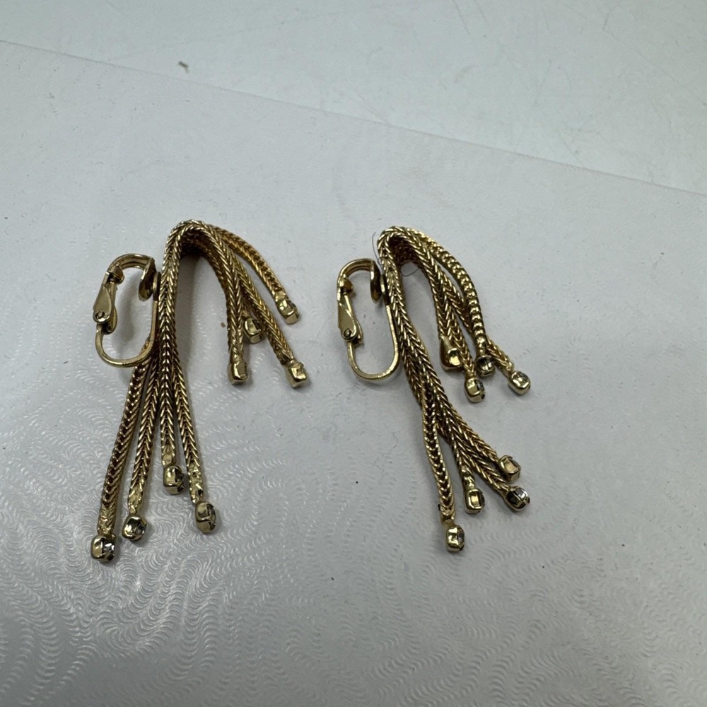 Vintage HATTIE CARNEGIE Gold Plated Mesh Rhinestone Waterfall Dangle Earrings